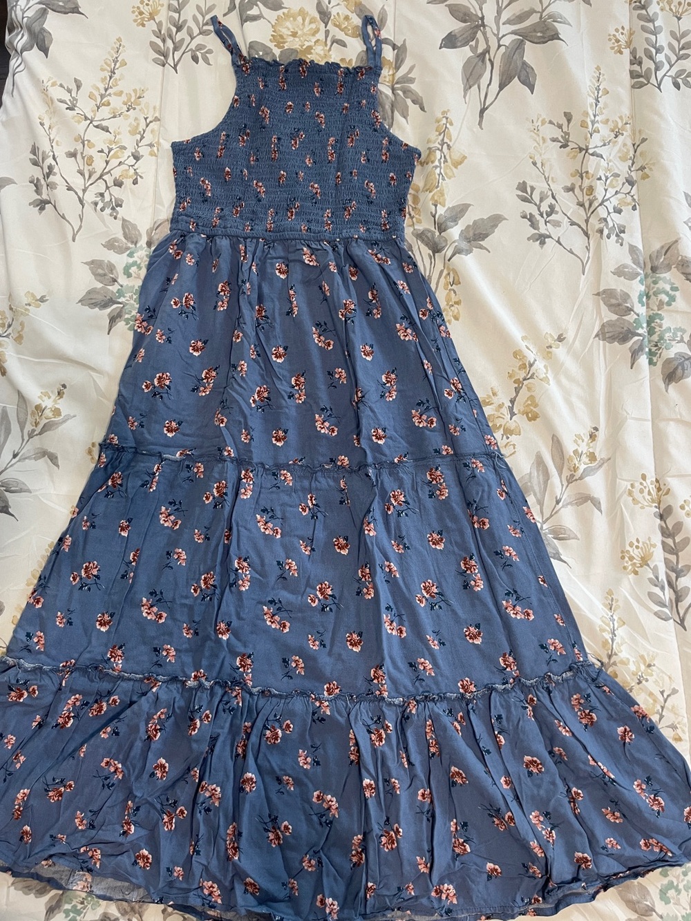 Blue Floral Smocked Maxi Dress for kids